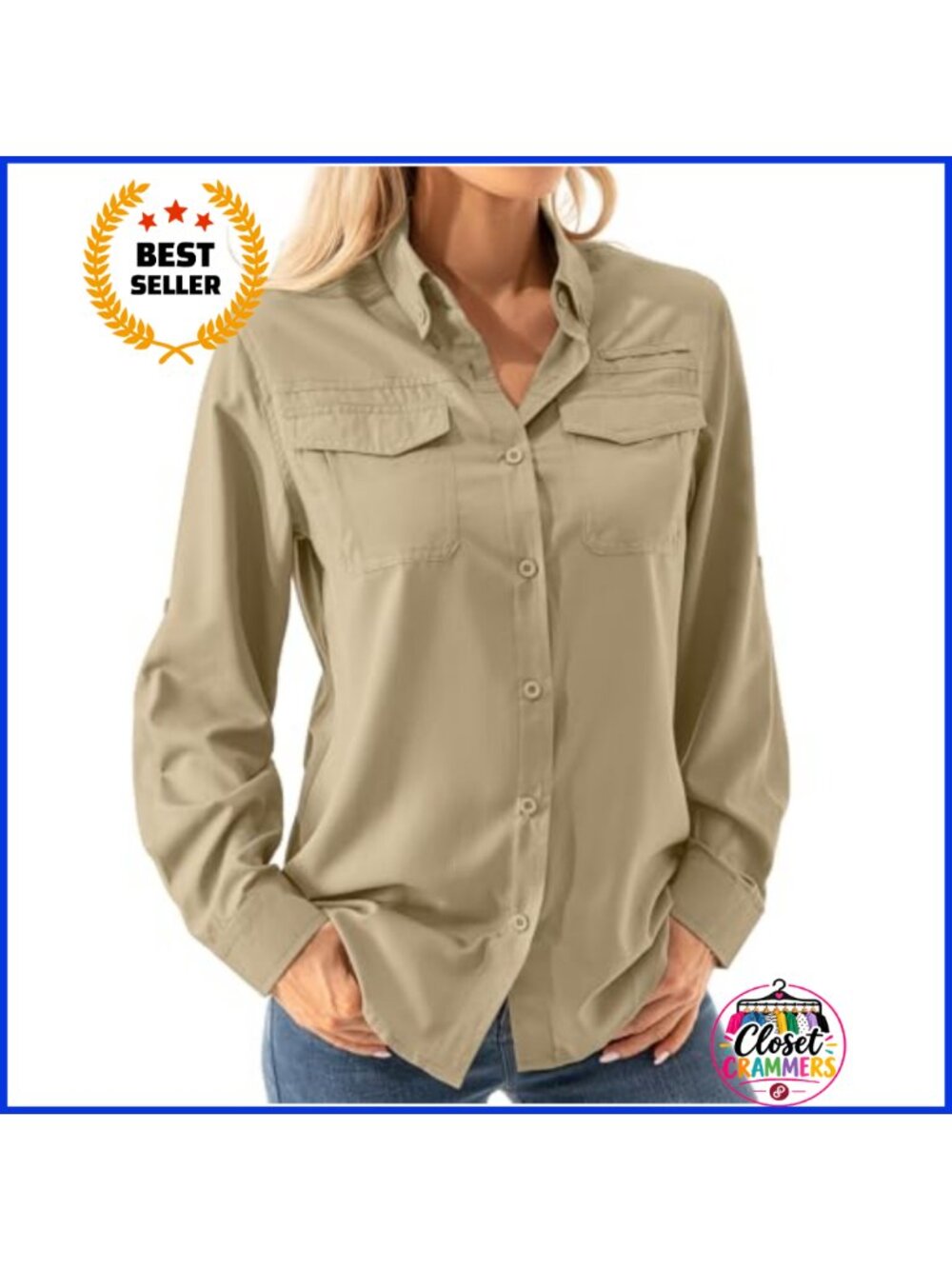 UPF 50+ Long Sleeve Sun Protection Safari Fishing Shirt Quick Dry
